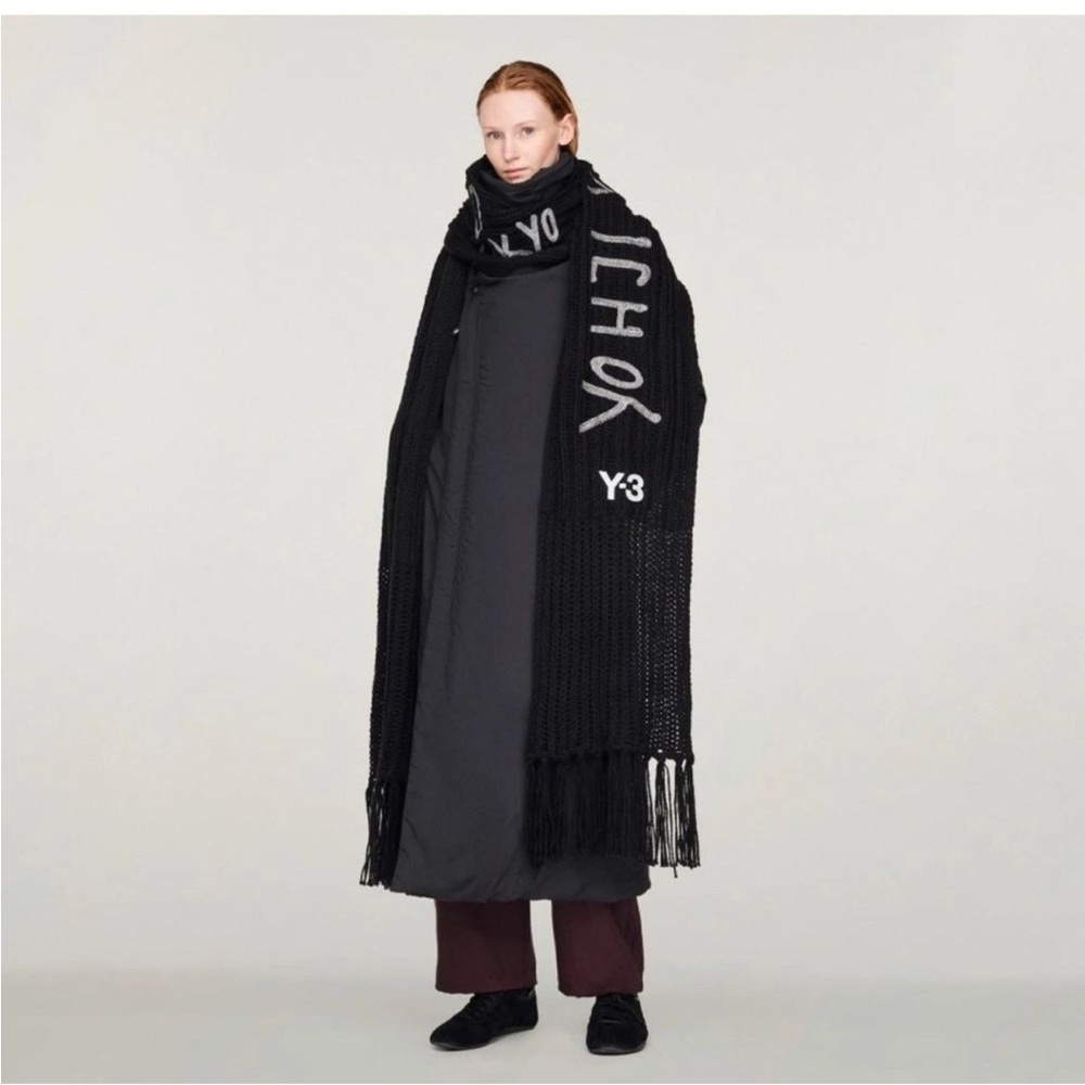 NWT Sample Adidas Y-3 Yohji Yamamoto Oversized Chunky Knit Black Fringe Scarf